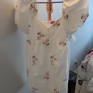 Miami White Dress with Pink Floral Details